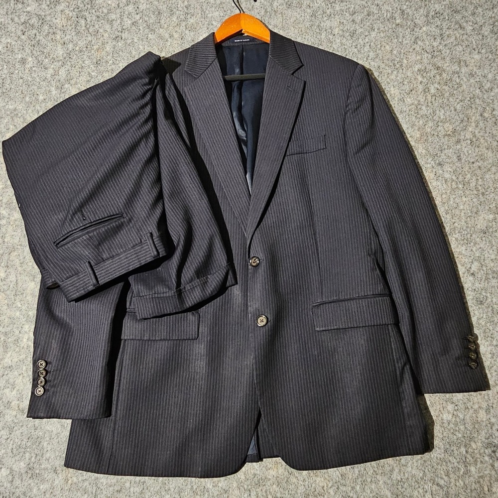 Ralph Lauren Mens Navy Pinstripe Wool Suit Jacket & Pants Set 43L